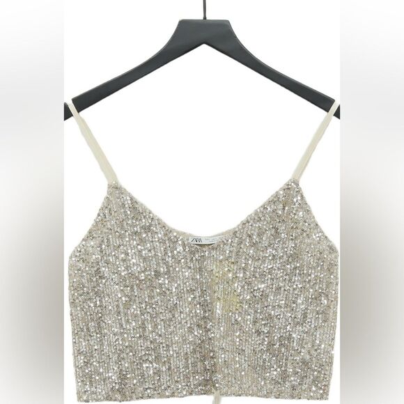 Zara Silver Sequins crop top NWT size Small - Picture 3 of 5